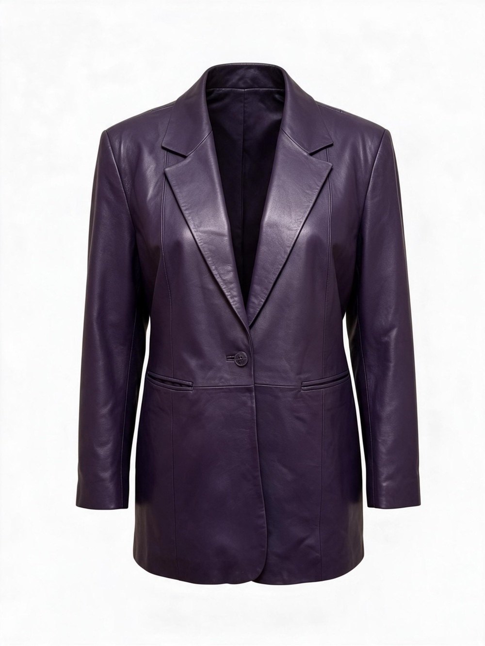 Denim & Co. Genuine Leather Blazer Jacket Plum Eggplant Purple Size 1X Plus